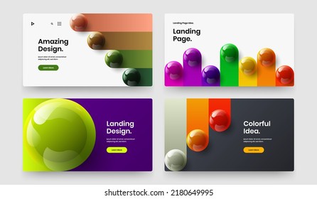 Modern postcard design vector illustration set. Premium 3D spheres pamphlet template collection.