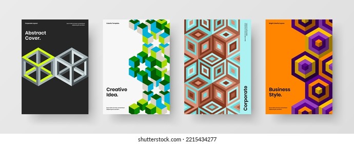 Modern postcard design vector illustration composition. Minimalistic geometric tiles annual report concept set.