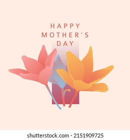 Modern postcard for Happy Mothers Day. Invitations in the minimalism style with summer plants, leaves, geometric forms. Vector.