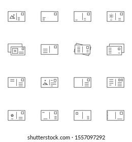 modern postcard, letter icon set. creative postage, airmail thin outline icons sign, vector illustration.