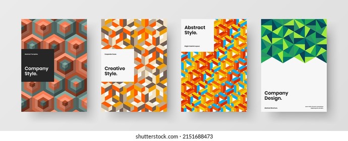 Modern poster A4 design vector illustration composition. Multicolored geometric shapes company brochure template collection.