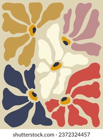 Modernes Poster mit abstrakten botanischen Figuren im Stil von Matisse. Pflanzen, Blumen, Blätter, Papiercollage. Modernes Design-Element für Zeichnung, Karte, Dekoration, Druck, Abdeckung.