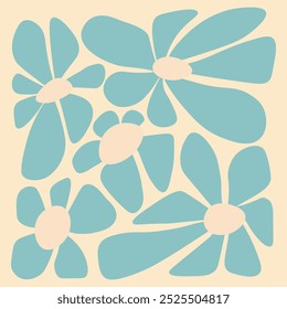 Cartaz moderno, fundo de arte floral abstrato. Rabiscos em estilo hippie retro moderno. Ilustração do vetor da flor botânica.