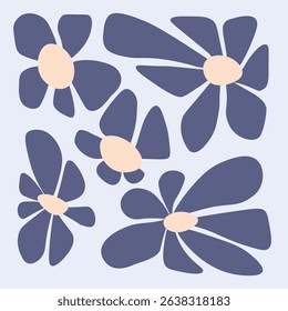 Modern poster, abstract floral art background. Doodles in trendy retro hippie style. Botanical flower vector illustration.