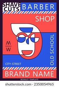 Modern poster for barbershop in art deco style. One line drawing surreal cubism portrait. Trendy minimalistic lineart design. Vector graphics