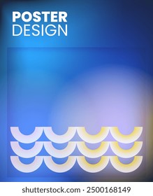 Fondo moderno del diseño del gradiente azul del cartel con los patrones blancos y amarillos del semicírculo. Perfecto para eventos, promociones