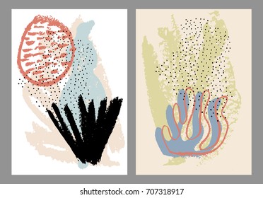 Modern poster or card set. Hand drawn textures