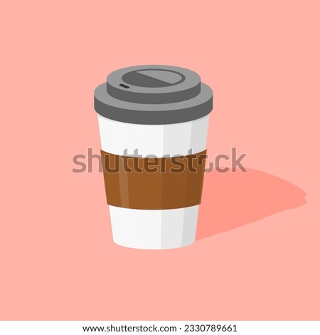 Modern poster with coffee cup take away. Drink to go. Vector illustration in trendy flat style with shadow isolated.