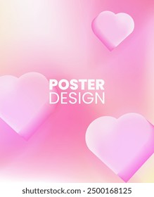 Modern poster design with 3d pink hearts on a soft gradient background. Ideal for romantic events, Valentine's promotions, and love-themed celebrations