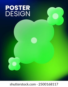 Diseño de cartel moderno con fondo degradado azul oscuro y verde, con Formas de flores verdes