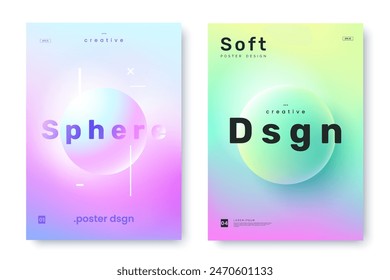 Modern poster design with gradient round sphere in the center. Colorful banner design with 3d gradient background. Ideal for tech event invitation, ad, cover, web.