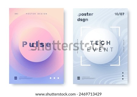 Modern poster design with gradient round sphere in the center. Colorful gradient banner design with place for text. 3d style. Ideal for tech event invitation, ad, cover.