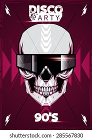 Modern  poster design with skull in glasses