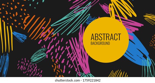 Afiche moderno. Diferentes formas en estilo Doodle. Manchas abstractas y formas en el fondo. Ilustración vectorial.