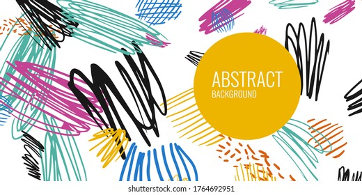 Modern poster. Different shapes in Doodle style. Abstract spots and shapes on the background. Vector illustration.