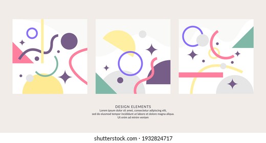 Afiche moderno. Diferentes formas en estilo Doodle. Puntos abstractos en el fondo. Ilustración vectorial.
