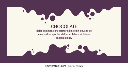 Modern poster, dynamic splashes and drops of chocolate. Vector illustration in a flat style of minimalism