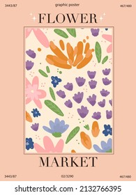 Afiche moderno con flores. Carteles de diferentes colores para sus proyectos y presentaciones, impresiones en camisetas y carteras