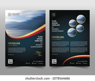 Modern poster flyer brochure cover design template. Graphic design layout with blue, gold and red line elements and spaces for photos in the background