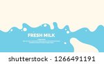 Modern poster fresh milk with splashes on a light blue background. Vector illustration in flat minimalistic style
