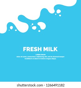 Modern poster fresh milk with splashes on a light blue background. Vector illustration in flat minimalistic style