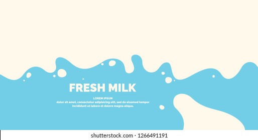 Modern poster fresh milk with splashes on a light blue background. Vector illustration in flat minimalistic style