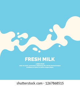 Modern poster fresh milk with splashes on a light blue background. Vector illustration in flat minimalistic style