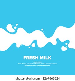 Modern poster fresh milk with splashes on a light blue background. Vector illustration in flat minimalistic style