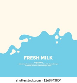 Modern poster fresh milk with splashes on a light blue background. Vector illustration in flat minimalistic style