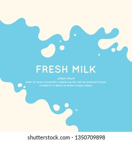 Modern poster fresh milk with splashes on a light blue background. Vector illustration in flat minimalistic style