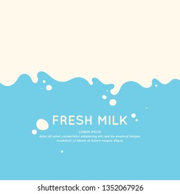 Modern poster fresh milk with splashes on a light blue background. Vector illustration in flat minimalistic style