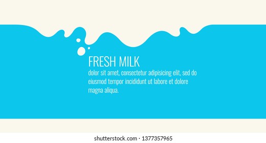 Modern poster fresh milk with splashes on a light blue background. Vector illustration in flat minimalistic style