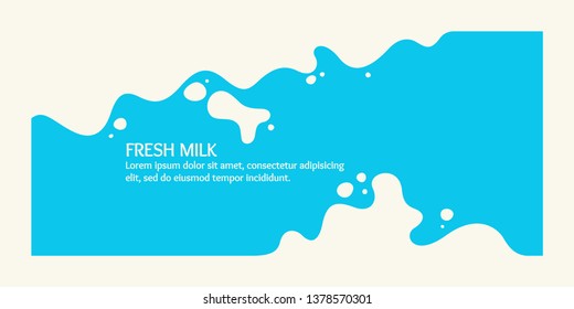 Modern poster fresh milk with splashes on a light blue background. Vector illustration in flat minimalistic style