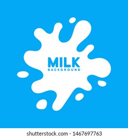 Modern poster fresh milk with splashes on a light blue background. Vector illustration in flat minimalistic style.