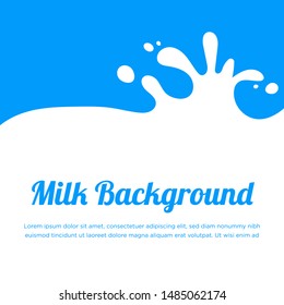 Modern poster fresh milk with splashes on a light blue background. Vector illustration in flat minimalistic style