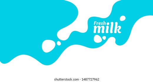 Modern poster fresh milk with splashes on a light blue background. Vector illustration in flat minimalistic style