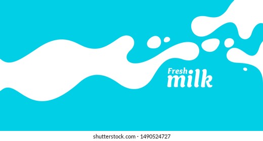 Modern poster fresh milk with splashes on a light blue background. Vector illustration in flat minimalistic style