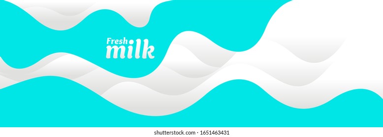 Modern poster fresh milk with splashes on a light blue background. Vector illustration in flat minimalistic style