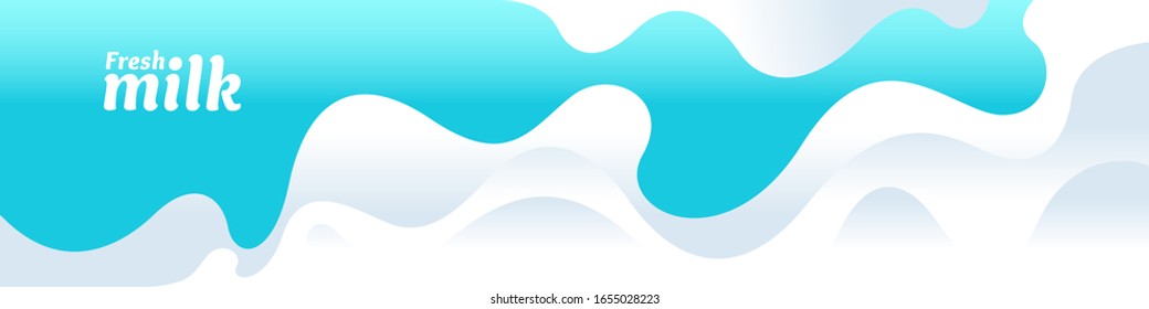 Modern poster fresh milk with splashes on a light blue background. Vector illustration in flat minimalistic style