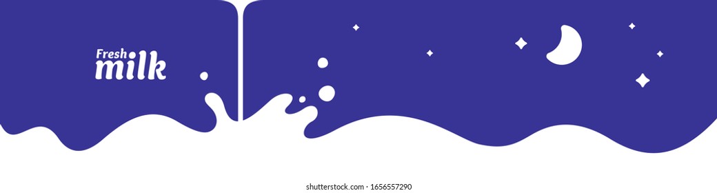 Modern poster fresh milk with splashes on a light blue background. Vector illustration in flat minimalistic style