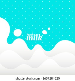Modern poster fresh milk with splashes on a light blue background. Vector illustration in flat minimalistic style