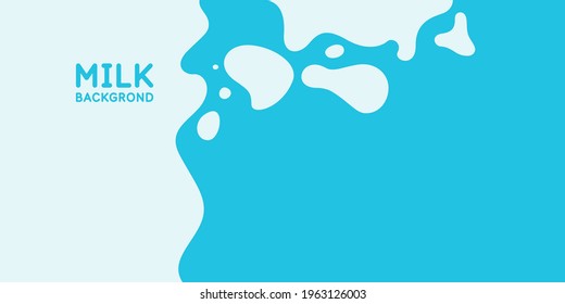 Afiche moderno de leche fresca con salpicaduras en un fondo azul claro. Ilustración vectorial en estilo minimalista plano