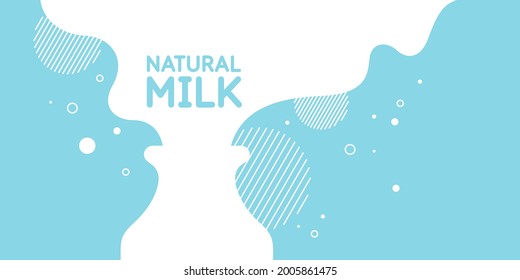 Modern poster fresh milk with splashes on a light blue background.