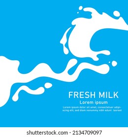 Modern poster fresh milk with splashes on a light blue background. Vector illustration in flat minimalistic style