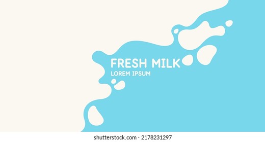 Modern poster fresh milk with splashes on a light blue background.