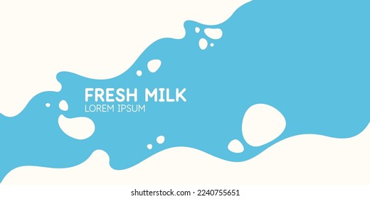 Modern poster fresh milk with splashes on a light blue background. Vector illustration