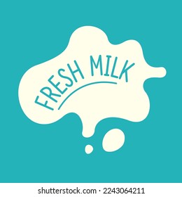 Modern poster fresh milk with splashes on a light blue background. Vector illustration