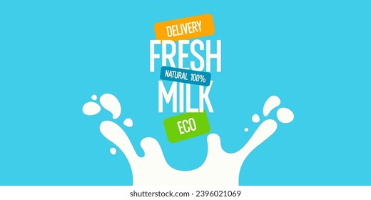 Afiche moderno de leche fresca con salpicaduras en un . Ilustración vectorial en estilo minimalista plano