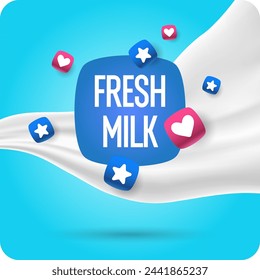 Modernes Poster frische Milch mit Spritzer auf einem Hintergrund. Vektor-Illustration im flachen minimalistischen Stil