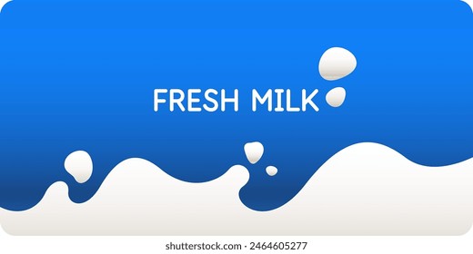 Póster moderno de leche fresca con salpicaduras en un fondo. Ilustración vectorial en estilo minimalista plano